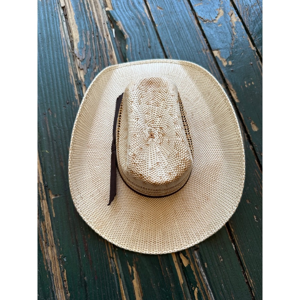 Alamo Hats Kids Straw Cowboy Hat Tan Brown Ribbon Band Size Small Made in Mexico